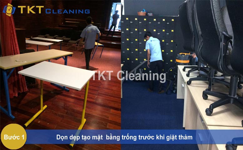 Bước 1: dọn dẹp mặt bằng giặt thảm