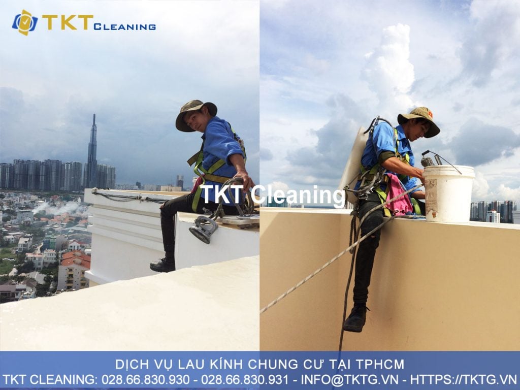 dịch vụ vệ sinh kính chung cư cao tầng TPHCM - TKT Cleaning