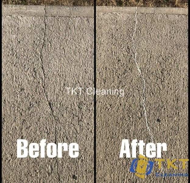 Trước và sau khi vá vết nứt bê tông bằng xi măng lỏng