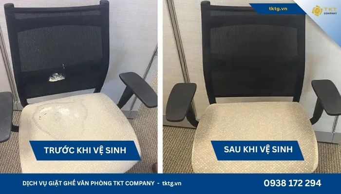Ảnh trước và sau khi vệ sinh ghế xoay văn phòng quận 4 TKT Company