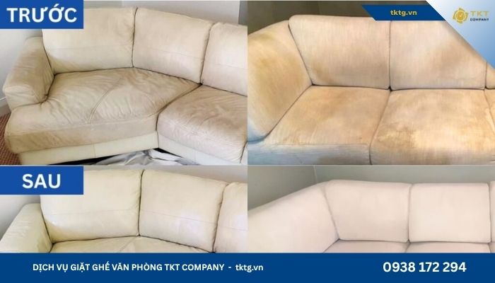 Ảnh trước và sau khi vệ sinh ghế sofa văn phòng quận 3 TKT Company