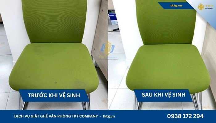Ảnh trước và sau khi vệ sinh ghế văn phòng quận 1 TKT Company