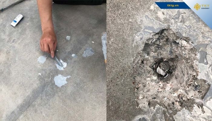 Nền bê tông bị rỗ và nứt trước khi thi công sơn epoxy