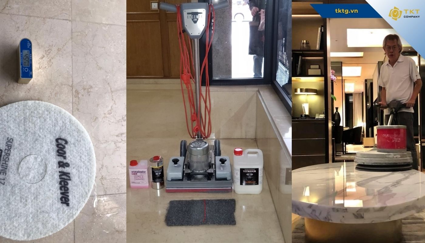 Hợp tác Coor Kleever Tây Ban Nha công nghệ bảo dưỡng đá Marble bằng tráng gương tinh thể