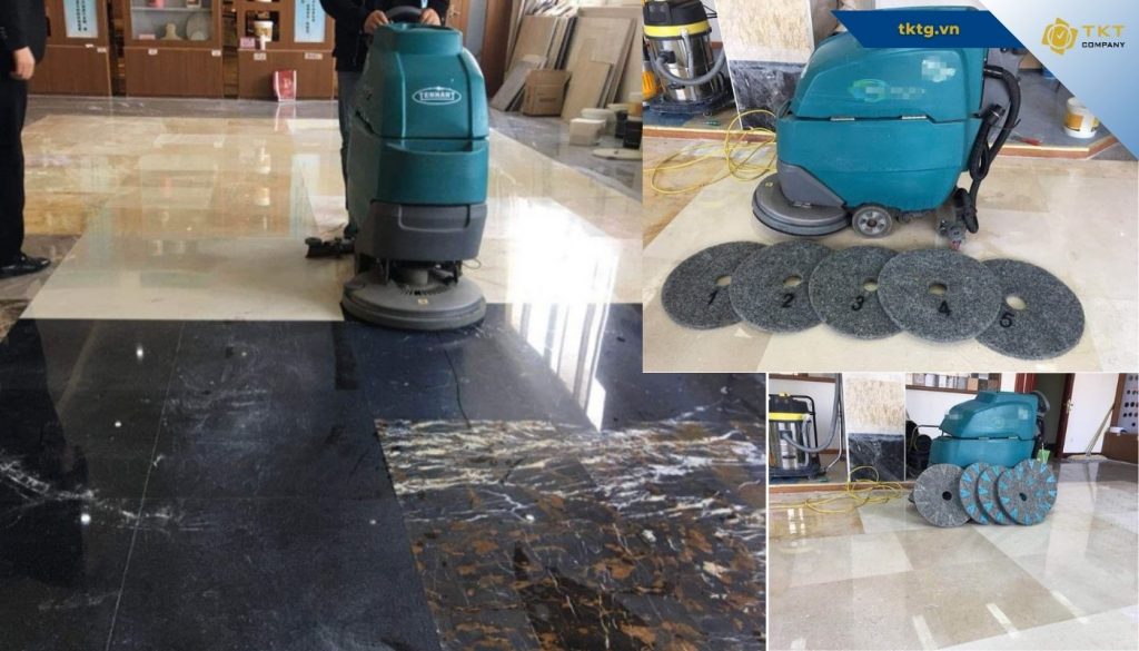 Hoạt động hợp tác công nghệ bảo dưỡng sàn đá Marble bằng pad đánh bóng máy chà sàn liên hợp