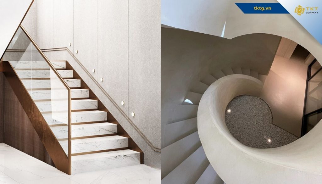 So sánh cầu thang vi xi măng và ốp lát gạch đá