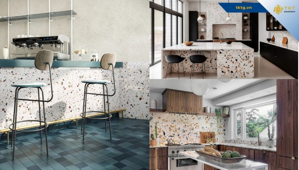 Thi công mặt bàn, coutertops bằng terrazzo, đá mài