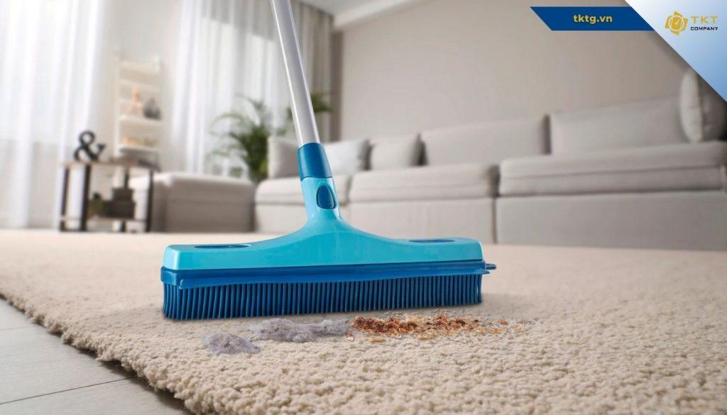 cách loại bỏ lông thú cưng khỏi thảm bằng Bàn chải cao su