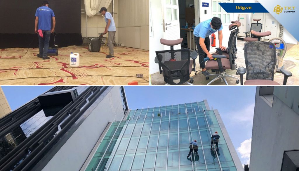 Nhân viên TKT Company thực hiện các công đoạn vệ sinh làm sạch sâu