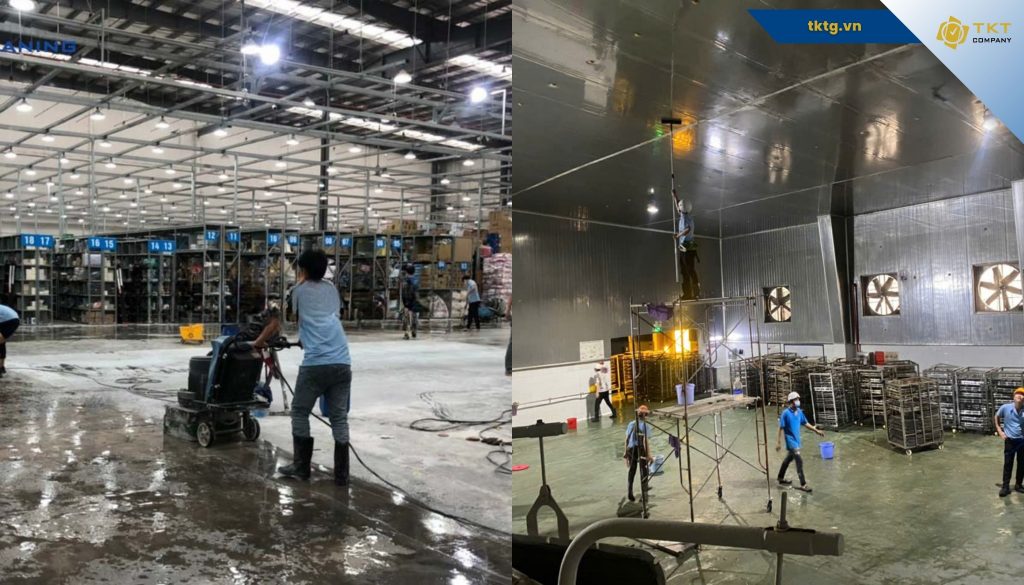 Nhân viên TKT Company dọn vệ sinh nhà xưởng khu vực Phường Bến Thành