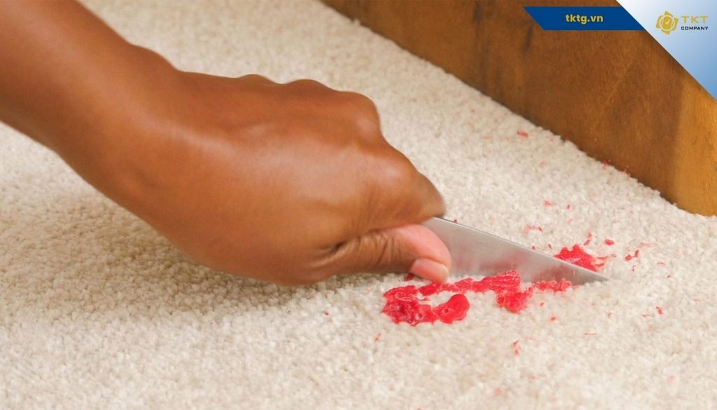 Sau khi làm lạnh sáp có thể dùng dao cạo để tẩy sáp nến dính trên thảm