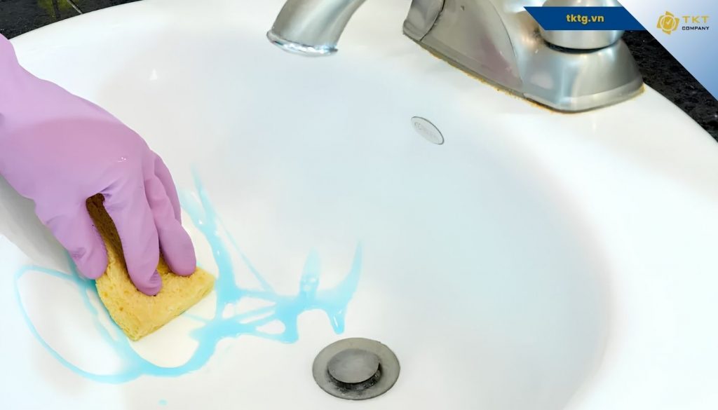 Cách làm sạch bồn rửa mặt bị ố vàng bằng thuốc tẩy chuyên dụng