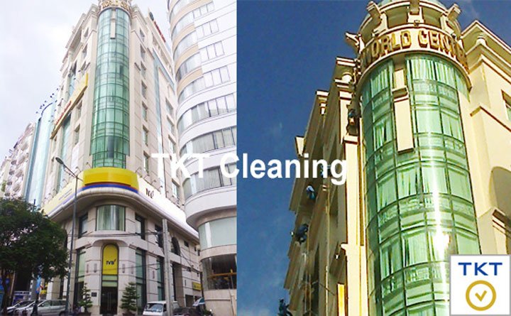 TKT Company đu dây lau kính cao ốc World Center Building ở khu lõi trung tâm TPHCM